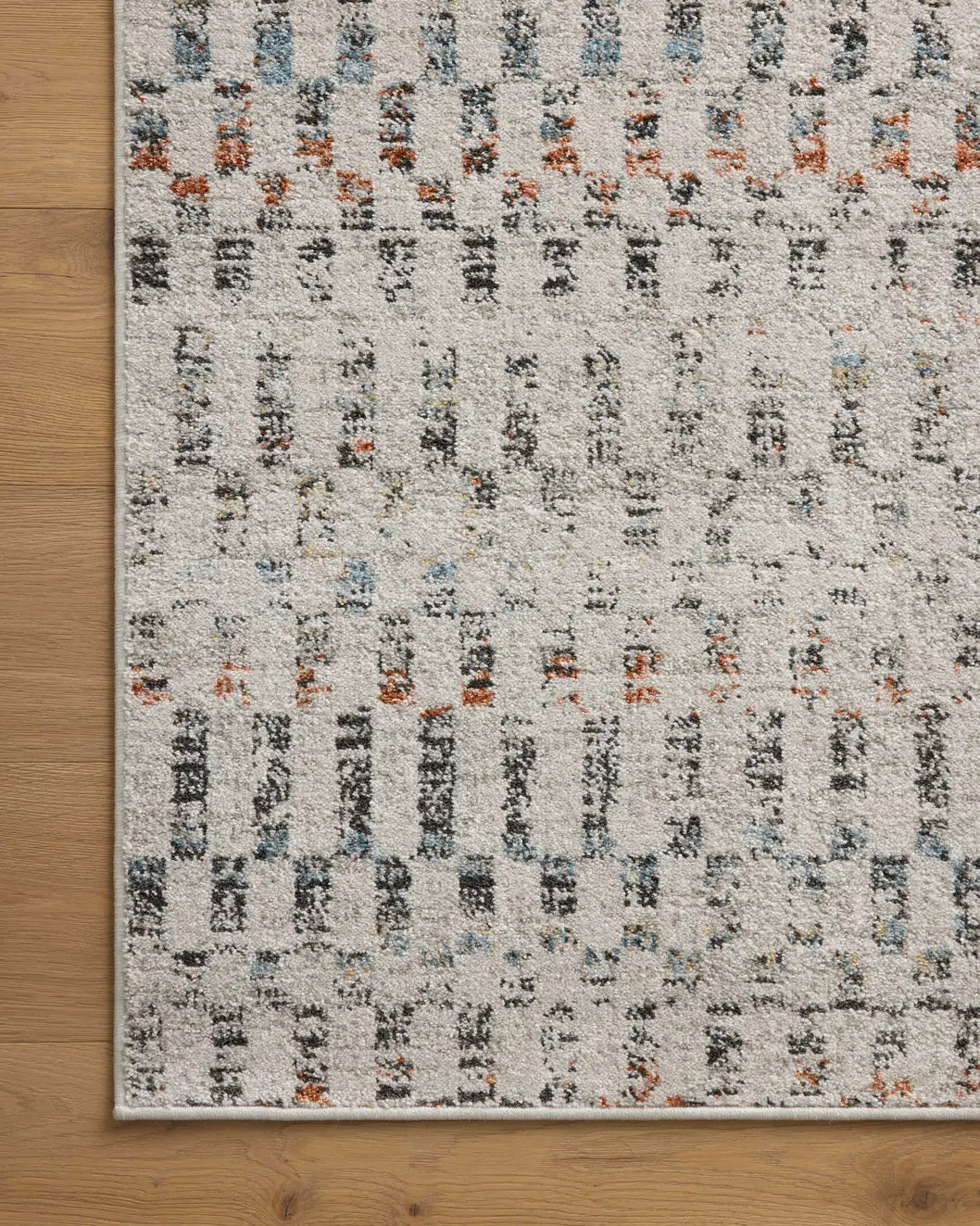 Loloi Kamala Kam-05 Grey/Multi Rug - corner on wood