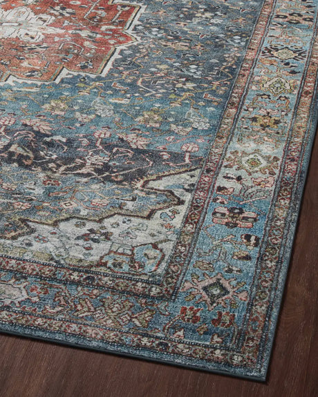 Loloi Margot Mat-05 Ocean/Brick Rugs - angled corner on wood
