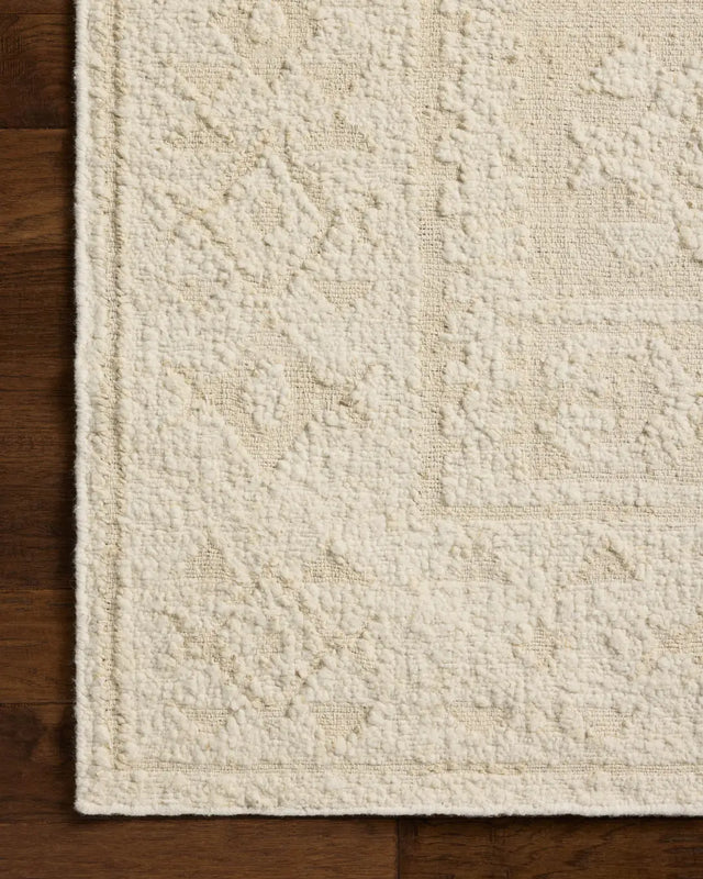 Loloi Alara ALR-01 Traditional Hand Woven Ivory, Natural Rug - corner on wood