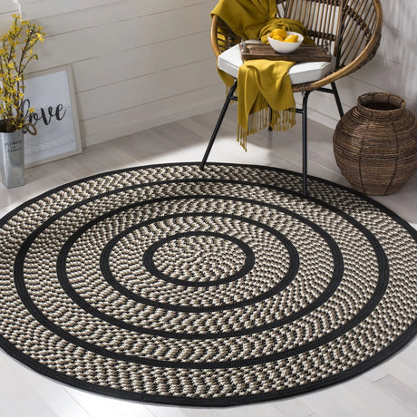 Safavieh Braided 5'-0" x 5'-0" Rug in Ivory / Black
