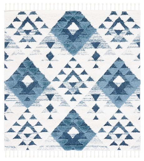 Safavieh Moroccan Tassel Shag 6'-7" x 6'-7" Rug in Blue / Ivory