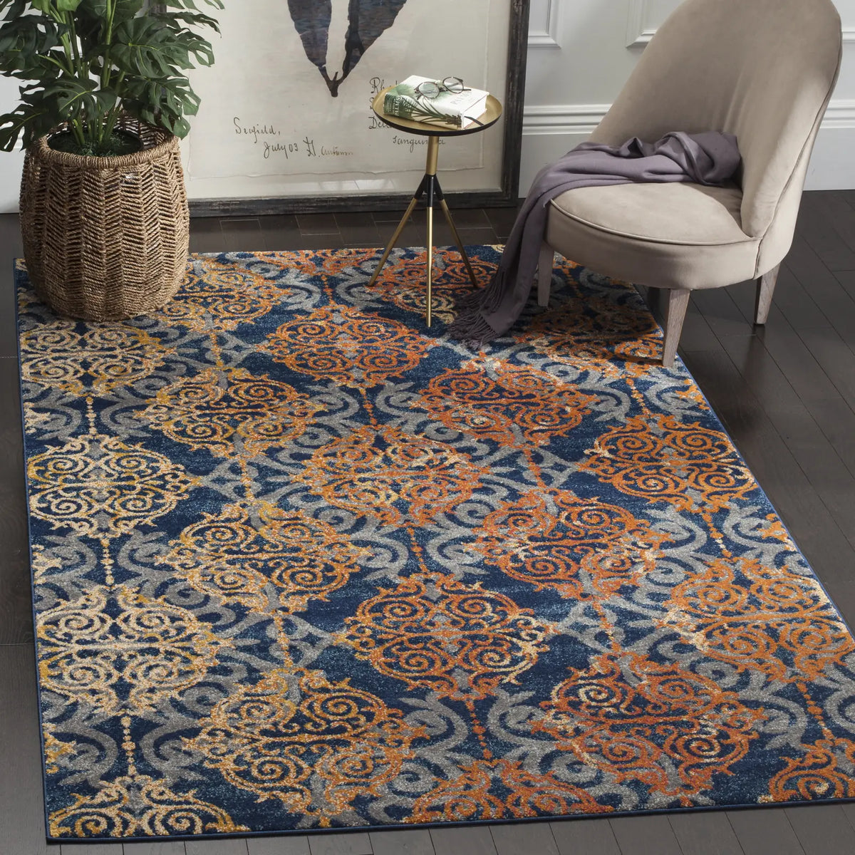 Safavieh Evoke 4'-0" x 6'-0" Rug in Blue / Orange