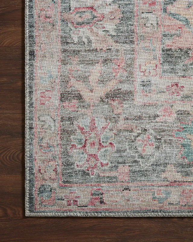 Loloi Elysium Ely-02 Graphite/Multi Rug - corner on wood