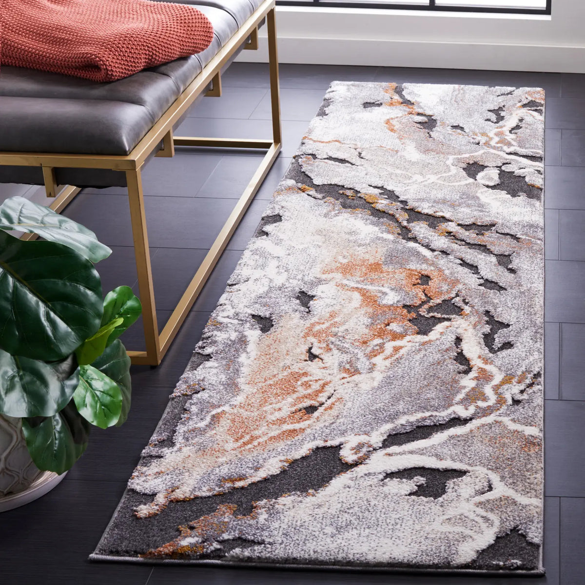 Safavieh Cyrus Shag 2'-2" x 7'-9" Rug in Dark Grey / Orange