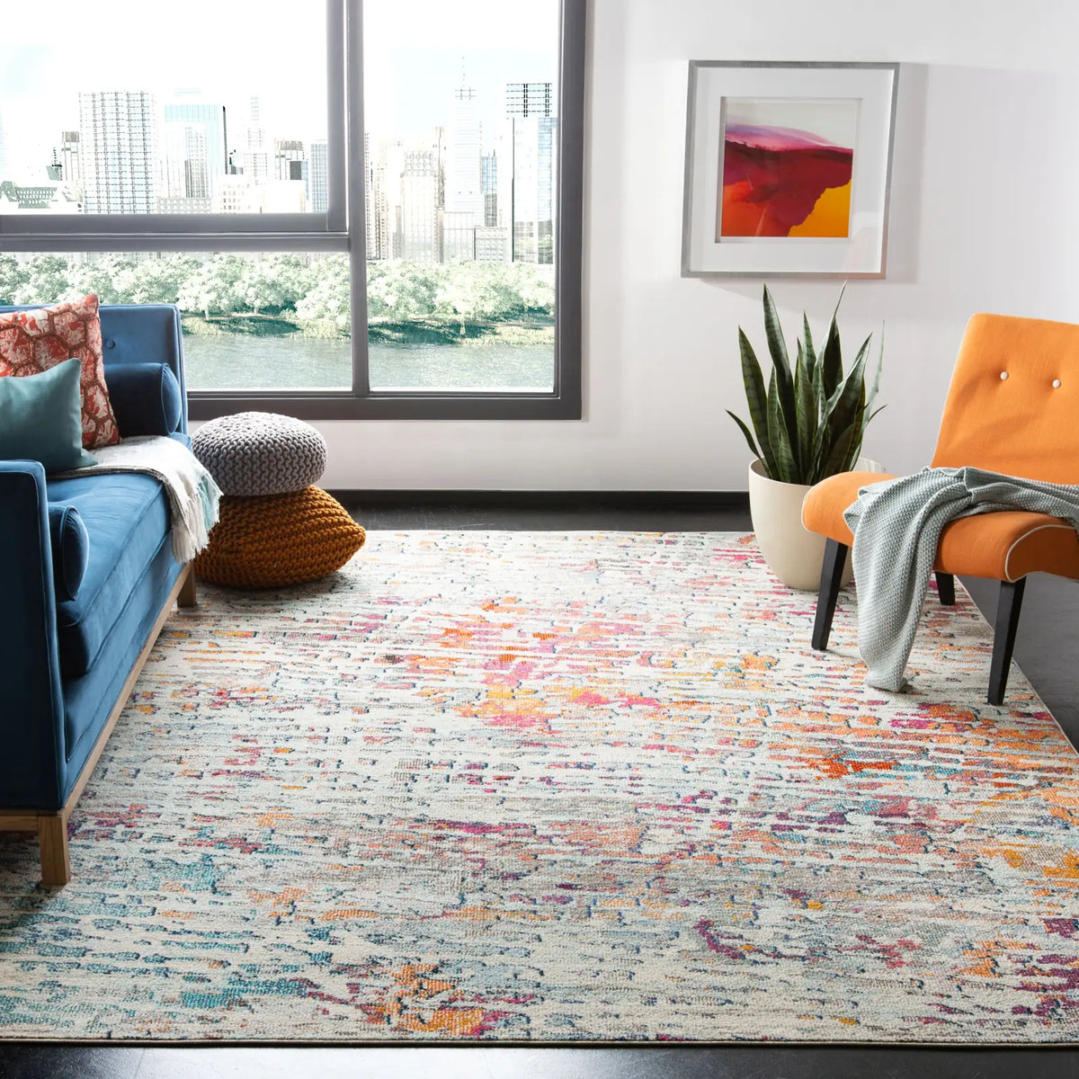 Safavieh Madison 10'-0" x 14'-0" Rug in Light Blue / Orange