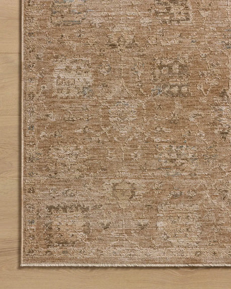 Loloi Willa WIA-01 Clay / Multi Power Loomed Rug - corner on wood