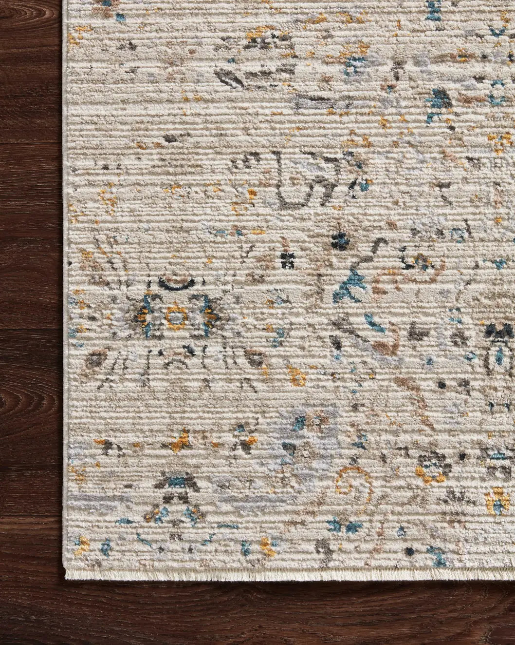 Loloi Leigh Lei-07 Ivory/Straw Rugs - corner on wood