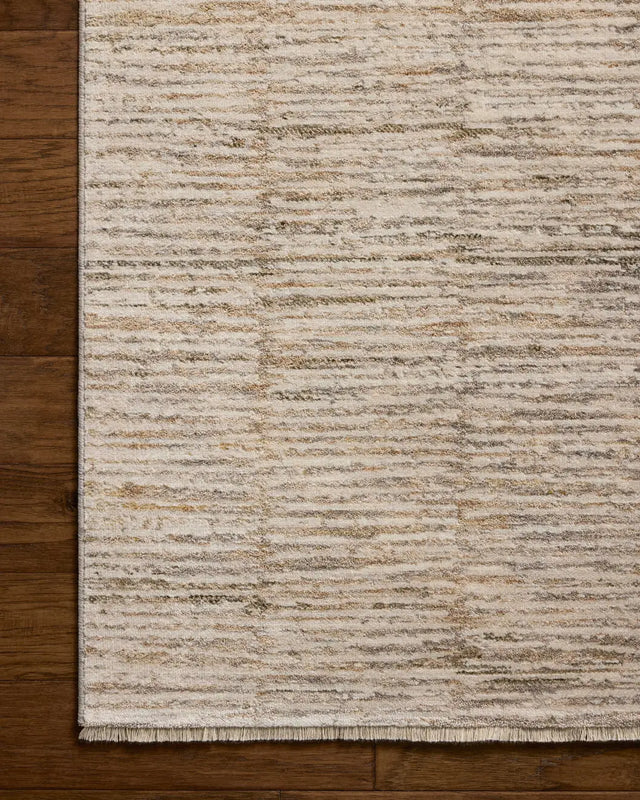 Loloi Nellie NEL-01 Beige / Fog Rug - corner on wood