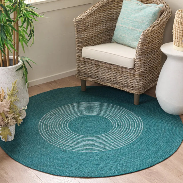 Safavieh Braided 5'-0" x 5'-0" Rug in Turquoise / Ivory