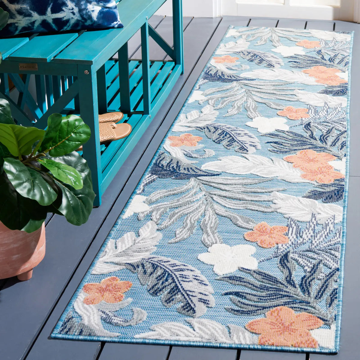 Safavieh Cabana 2'-0" x 10'-0" Rug in Blue / Grey