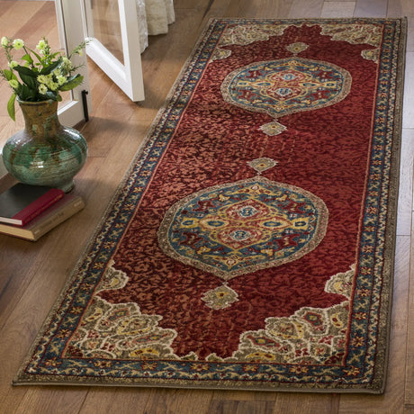 Safavieh Kashan 2'-6" x 10'-0" Rug in Red / Blue
