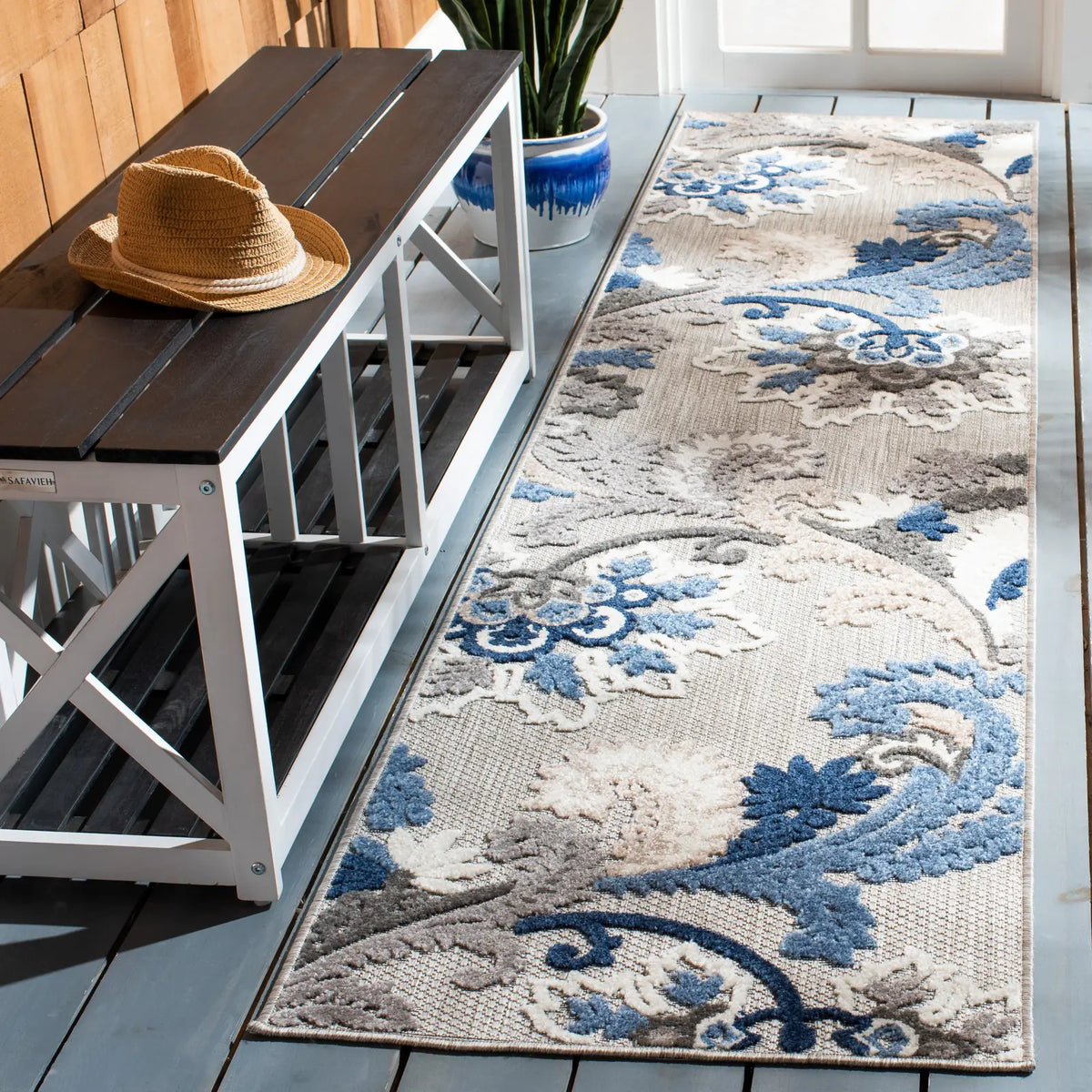 Safavieh Cabana 2'-2" x 11'-0" Rug in Grey / Blue