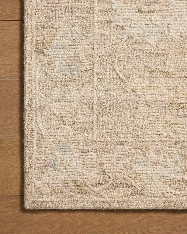 Loloi Cynthia CYN-01 Oatmeal / Multi Rug - corner on wood