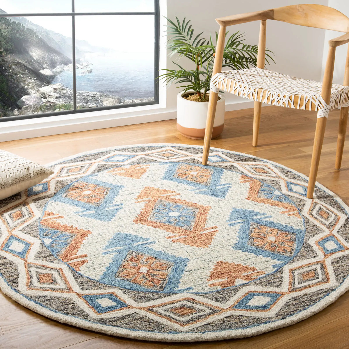 Safavieh Micro-Loop 5'-0" x 5'-0" Rug in Blue / Beige