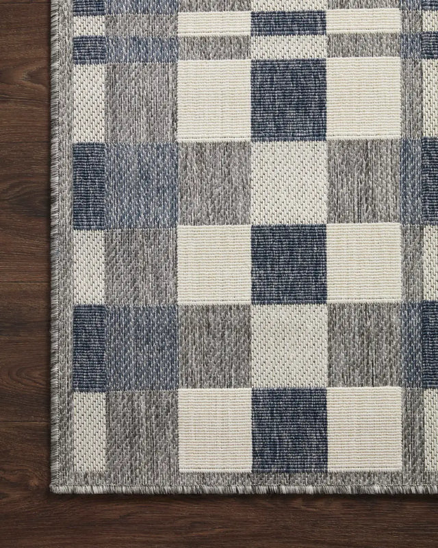 Loloi Rainier Rai-04 Ivory/Denim Rug - corner on wood