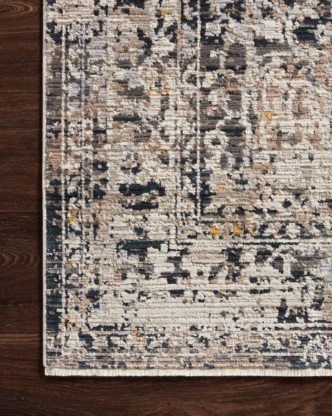 Loloi Leigh Lei-03 Charcoal/Taupe Rugs - corner on wood