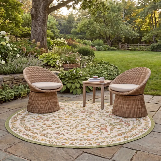 Safavieh Courtyard 6'-7" x 6'-7" Rug in Green Ivory / Red Yellow
