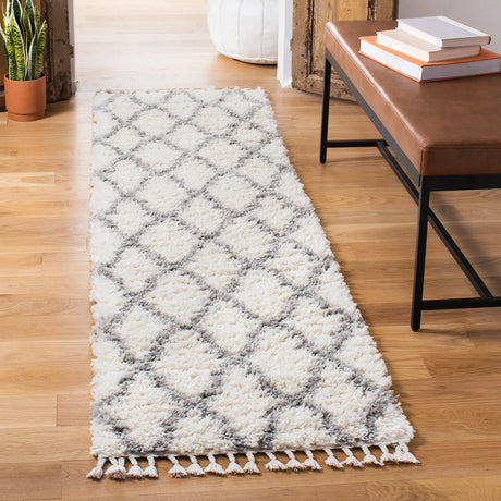 Safavieh Moroccan Tassel Shag 2'-2" x 8'-0" Rug in Ivory / Light Grey