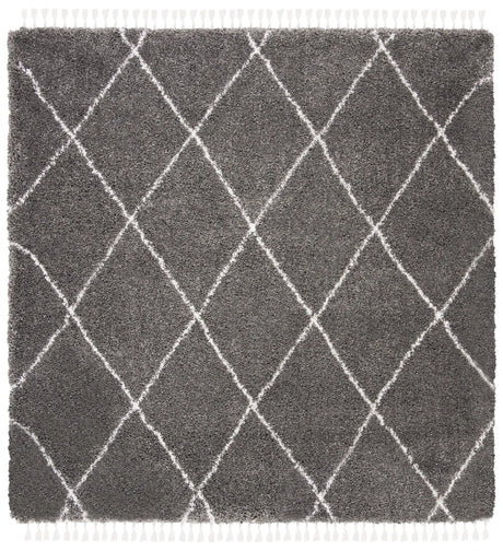 Safavieh Moroccan Fringe Shag 6'-7" x 6'-7" Rug in Grey / Ivory