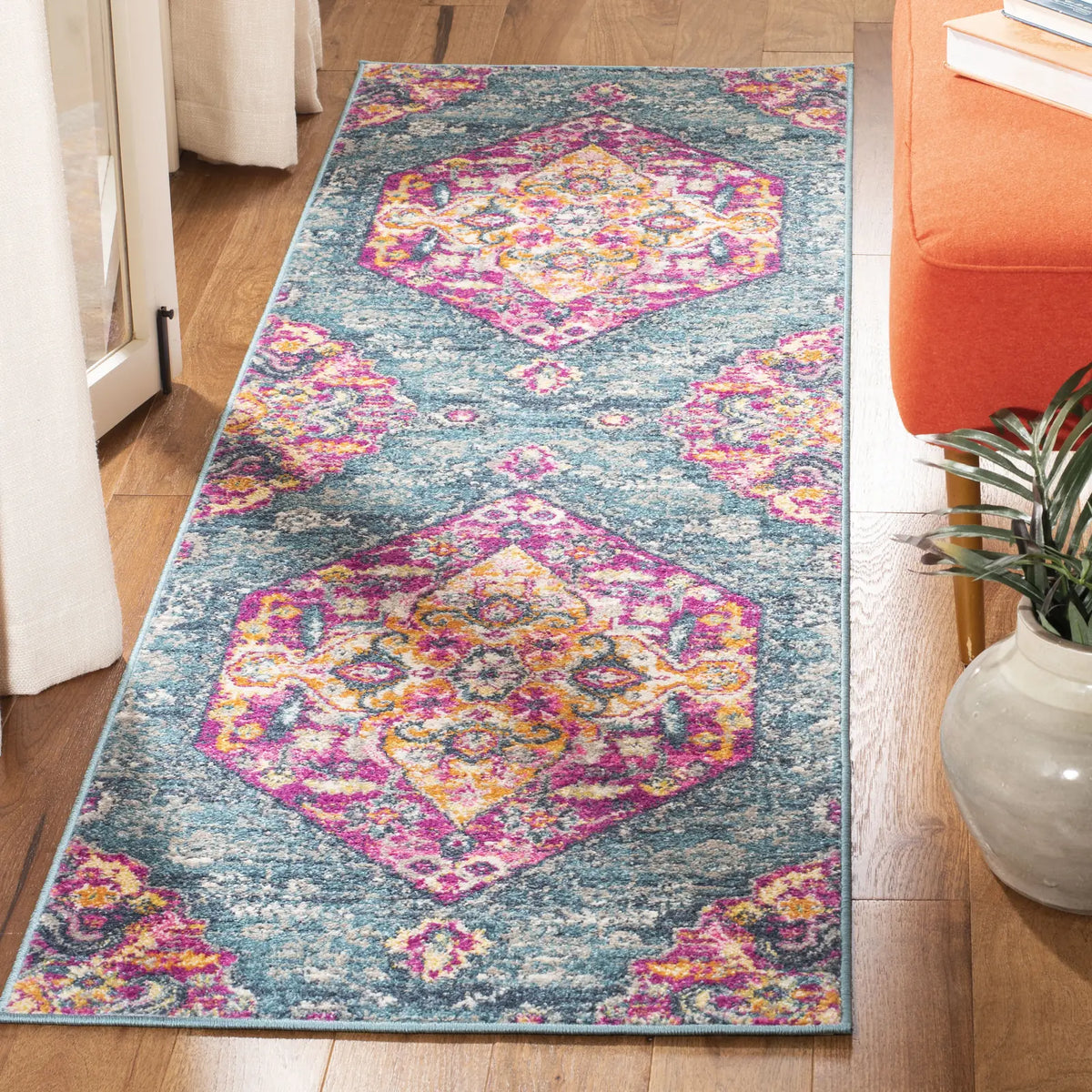 Safavieh Madison 2'-3" x 10'-0" Rug in Blue / Fuchsia