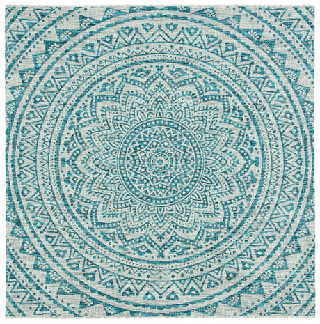 Safavieh Courtyard 6'-7" x 6'-7" Rug in Light Grey / Teal