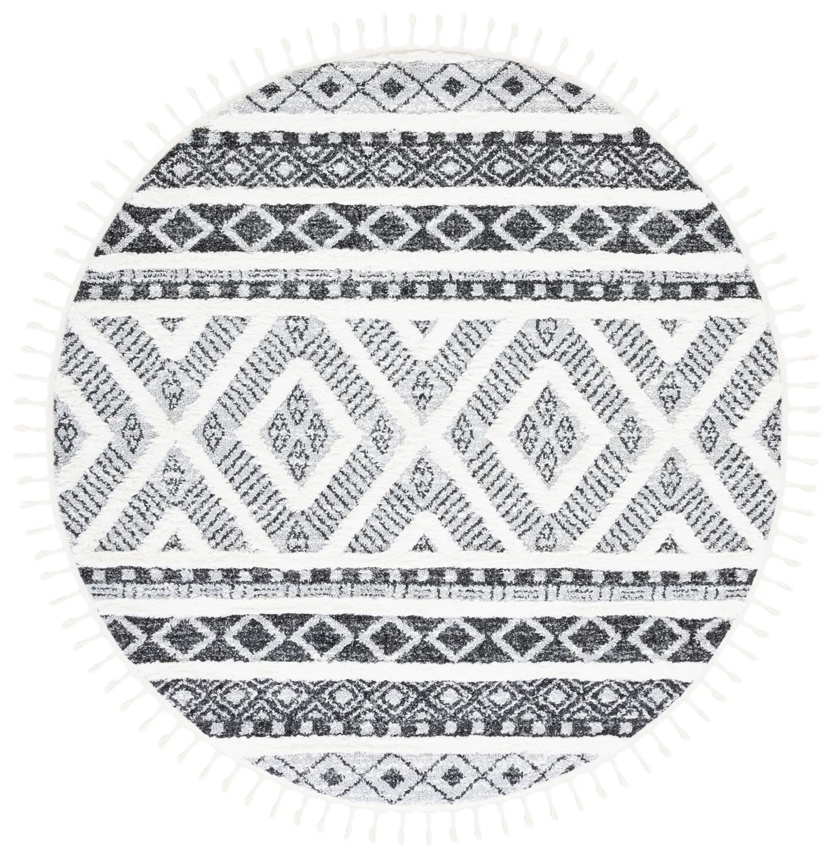 Safavieh Moroccan Tassel Shag 6'-7" x 6'-7" Rug in Grey / Ivory