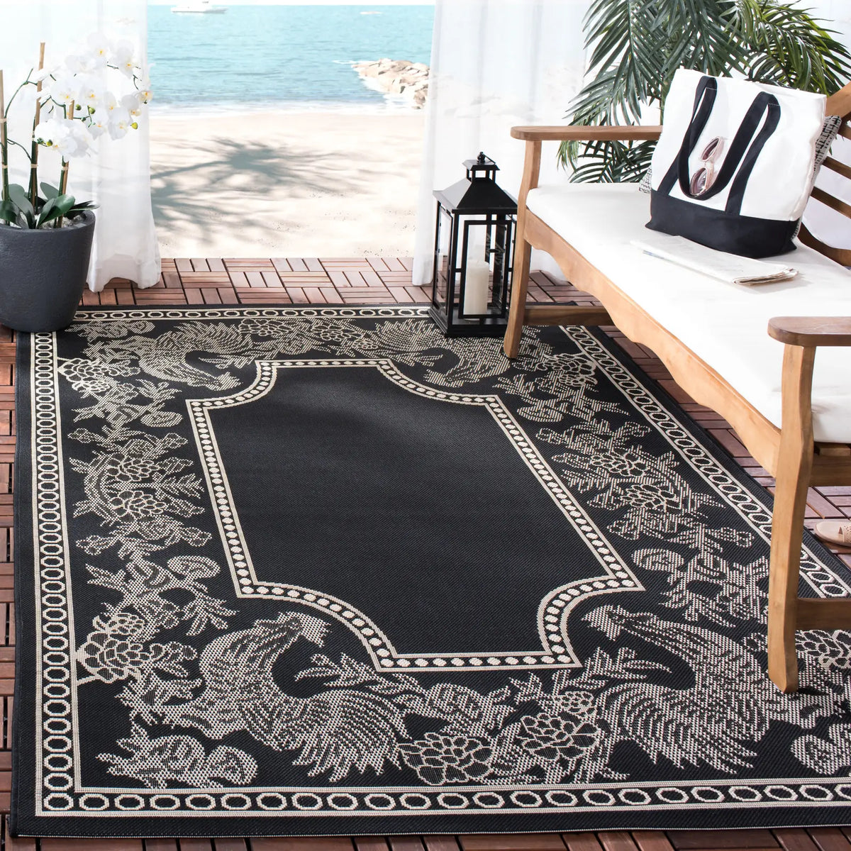 Safavieh Courtyard 5'-3" x 7'-7" Rug in Black / Sand