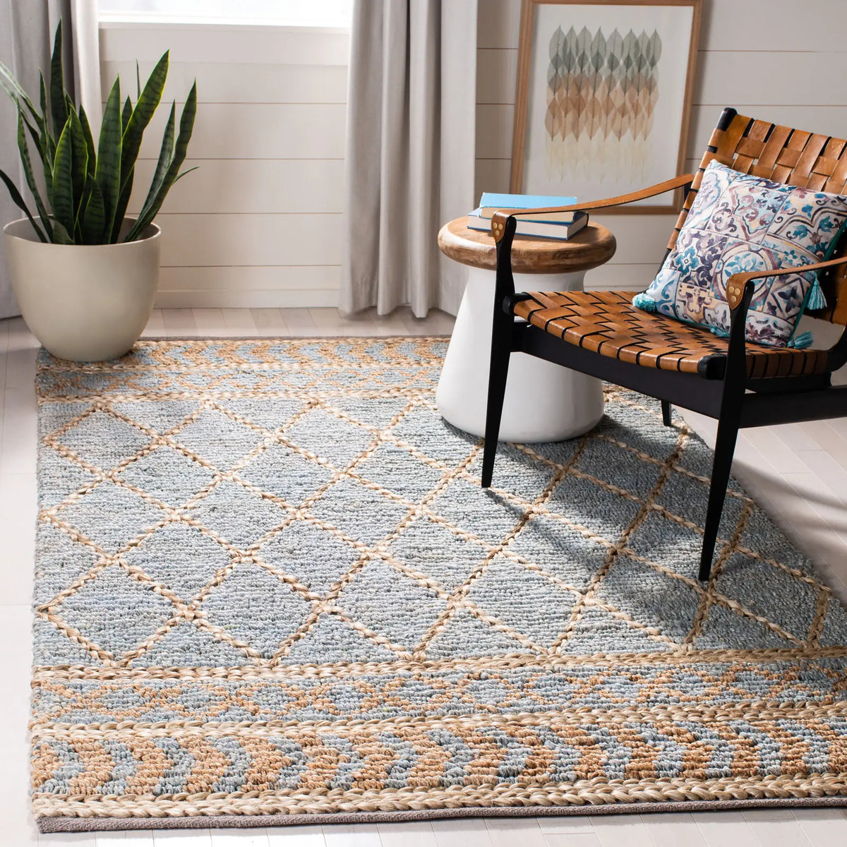 Safavieh Natural Fiber 4'-0" x 6'-0" Rug in Natural / Blue