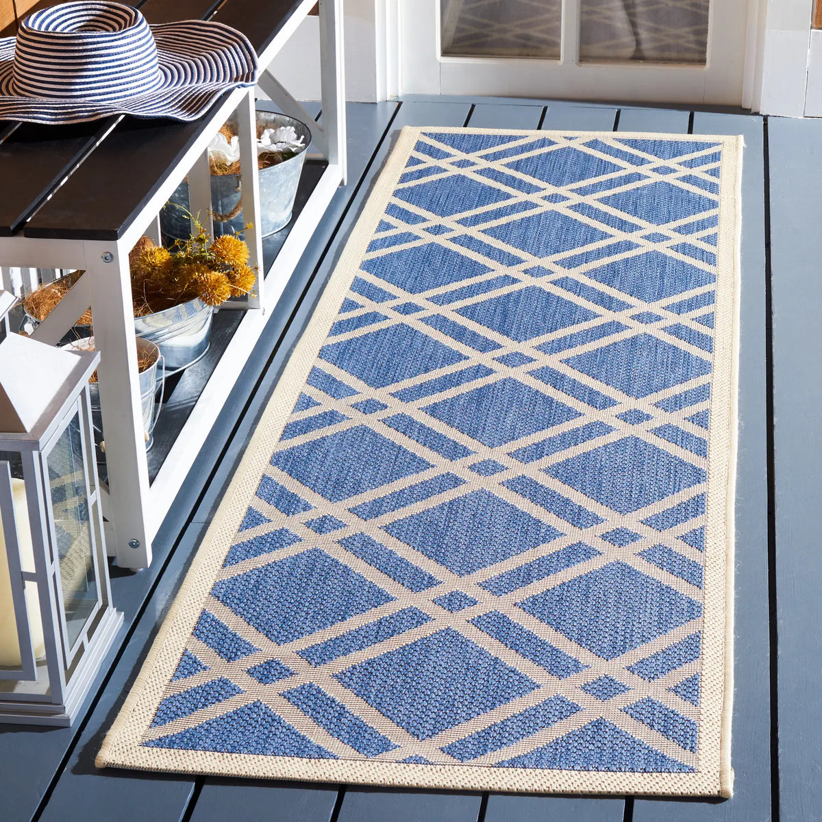 Safavieh Courtyard 2'-3" x 10'-0" Rug in Blue / Beige