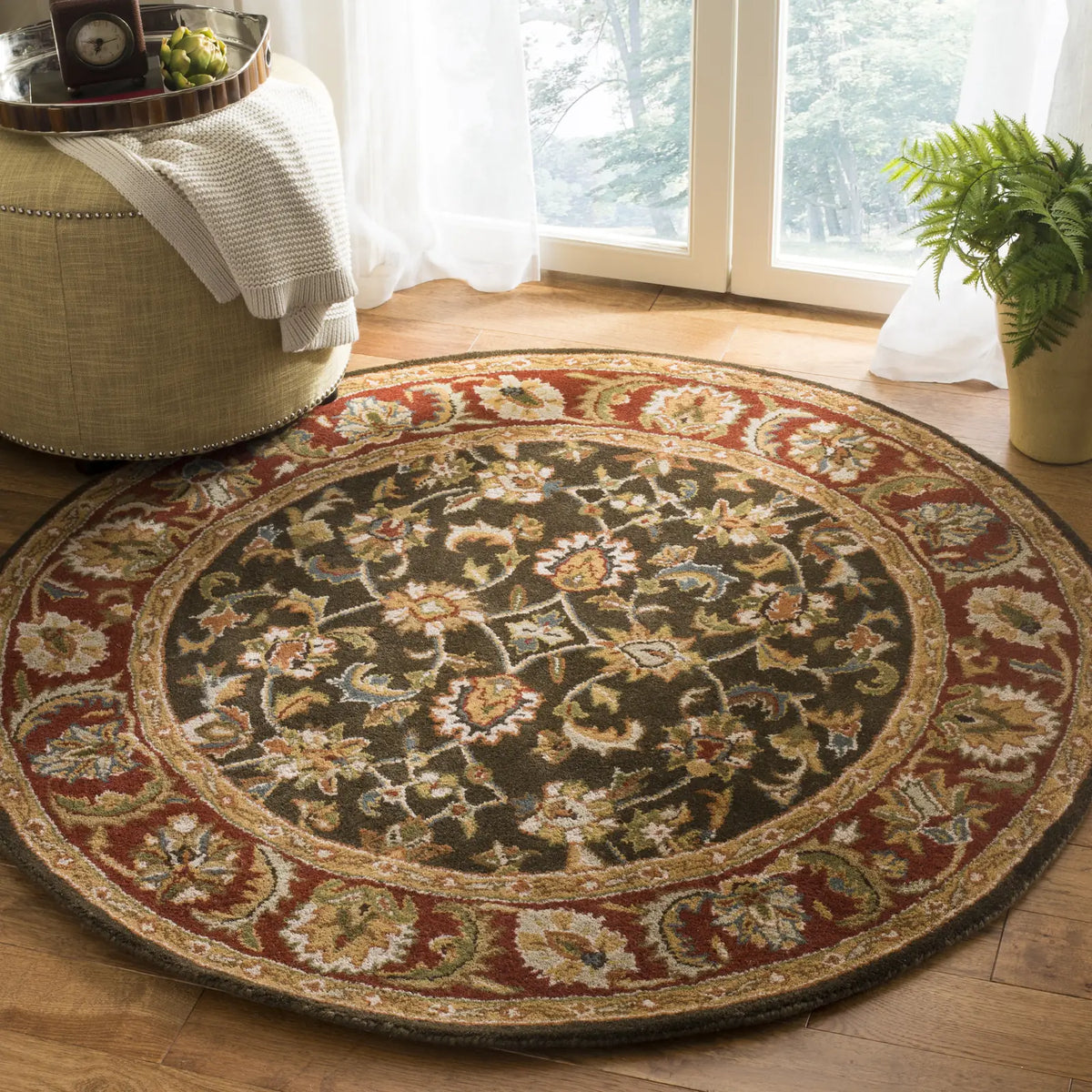 Safavieh Classic 5'-0" x 5'-0" Rug in Dark Olive / Red