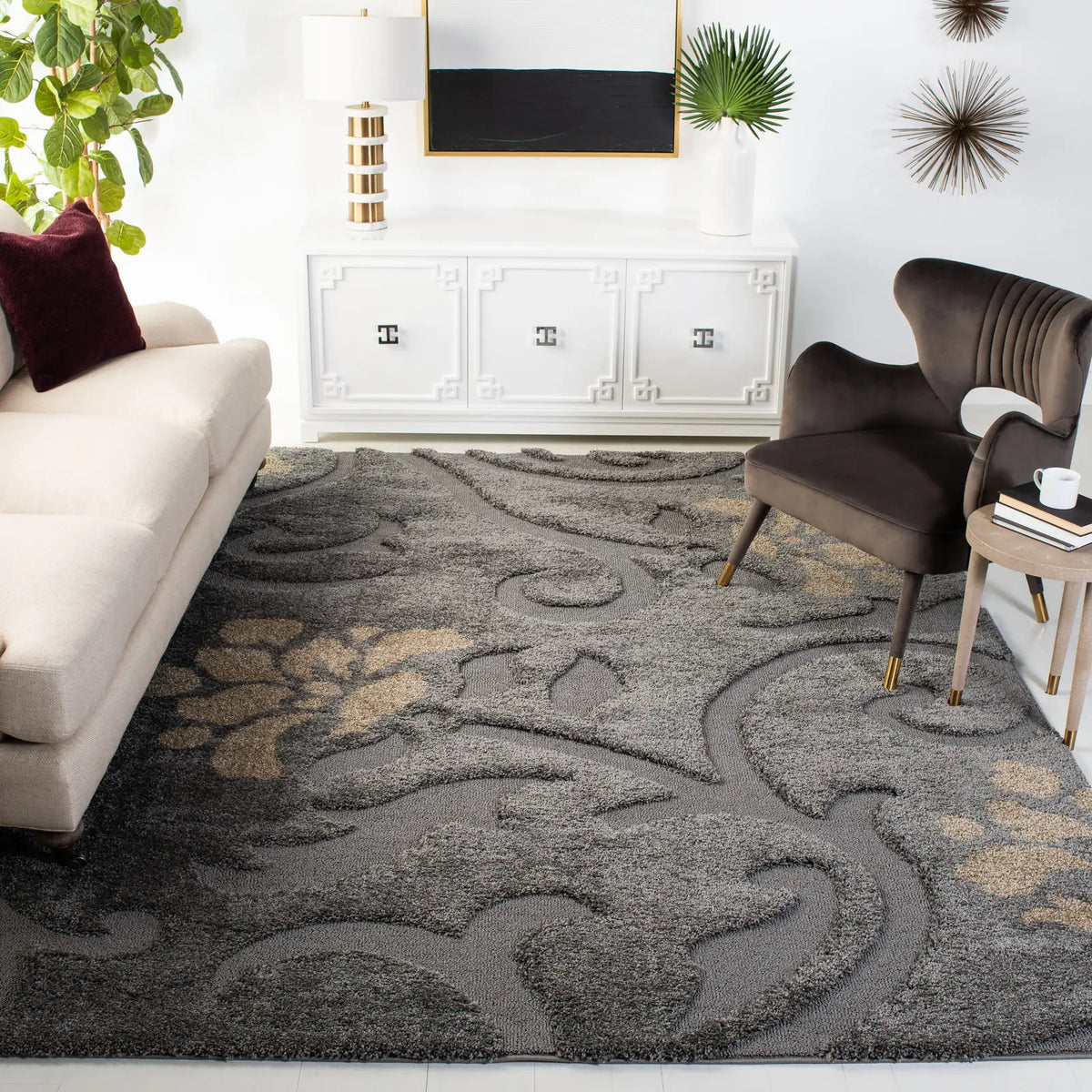 Safavieh Florida Shag 6'-0" x 9'-0" Rug in Grey / Beige