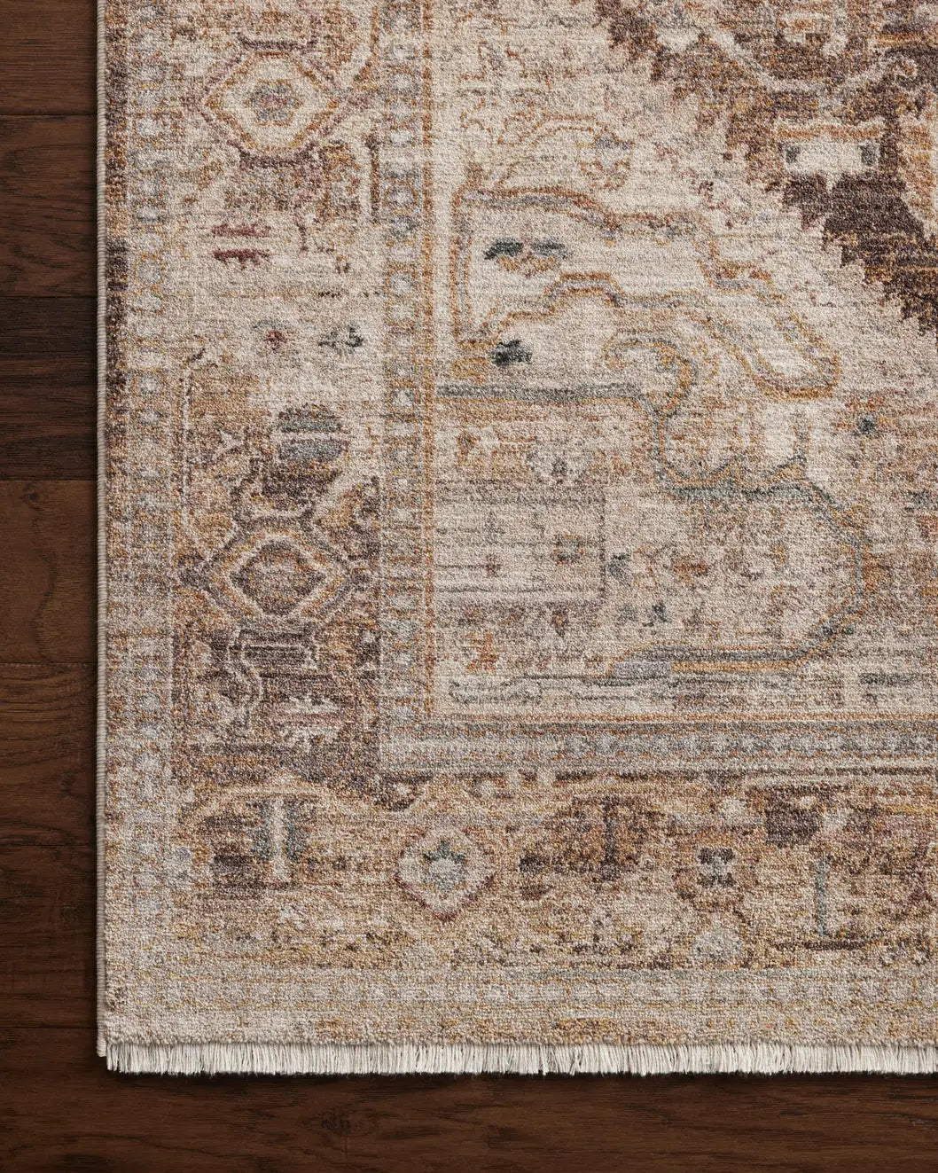 Loloi Lyra Lyr-07 Natural/Mocha Rug - corner on wood
