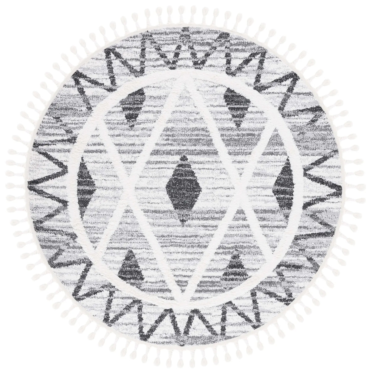 Safavieh Moroccan Tassel Shag 6'-7" x 6'-7" Rug in Grey / Ivory