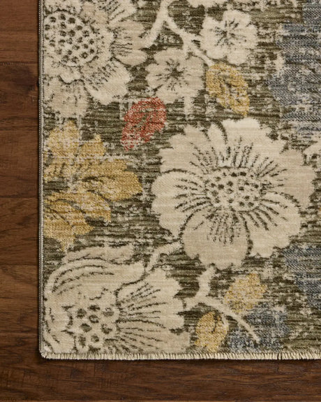 Loloi Eileen ELE-03 Transitional Power Loomed Olive, Multi Rug - corner on wood