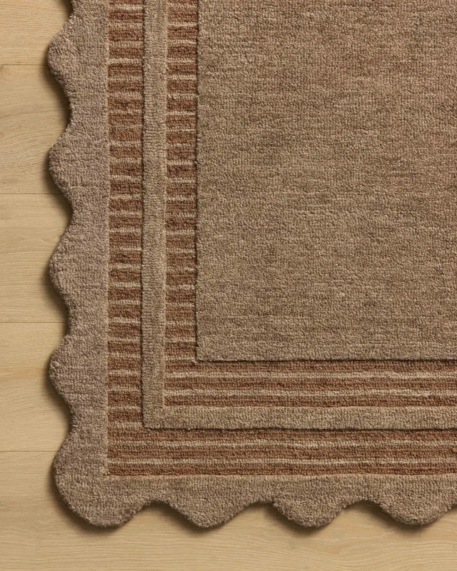 Chris Loves Julia x Loloi Scottie SCO-01 Mocha / Clay Rug - corner on wood