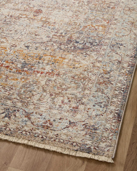 Loloi Sorrento Sor-04 Natural/Multi Rug - angled corner on wood