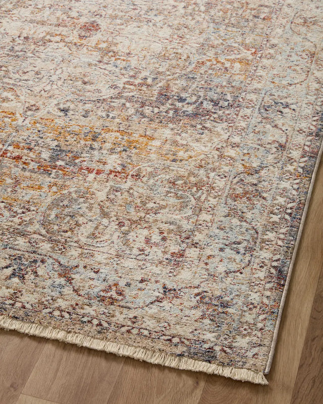 Loloi Sorrento Sor-04 Natural/Multi Rug - angled corner on wood