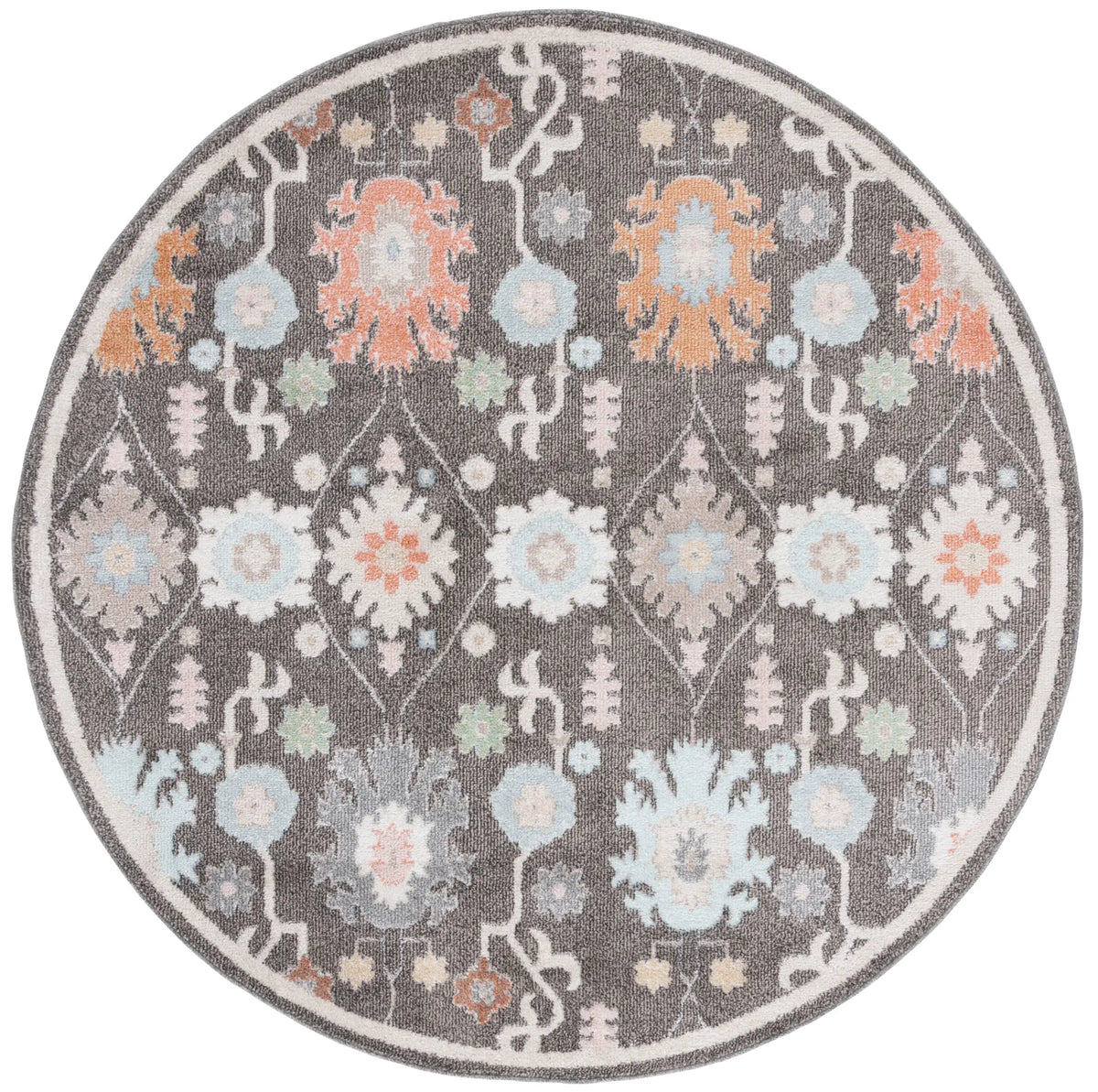 Safavieh Phoenix 500 6'-7" x 6'-7" Rug in Dark Grey / Ivory Blue