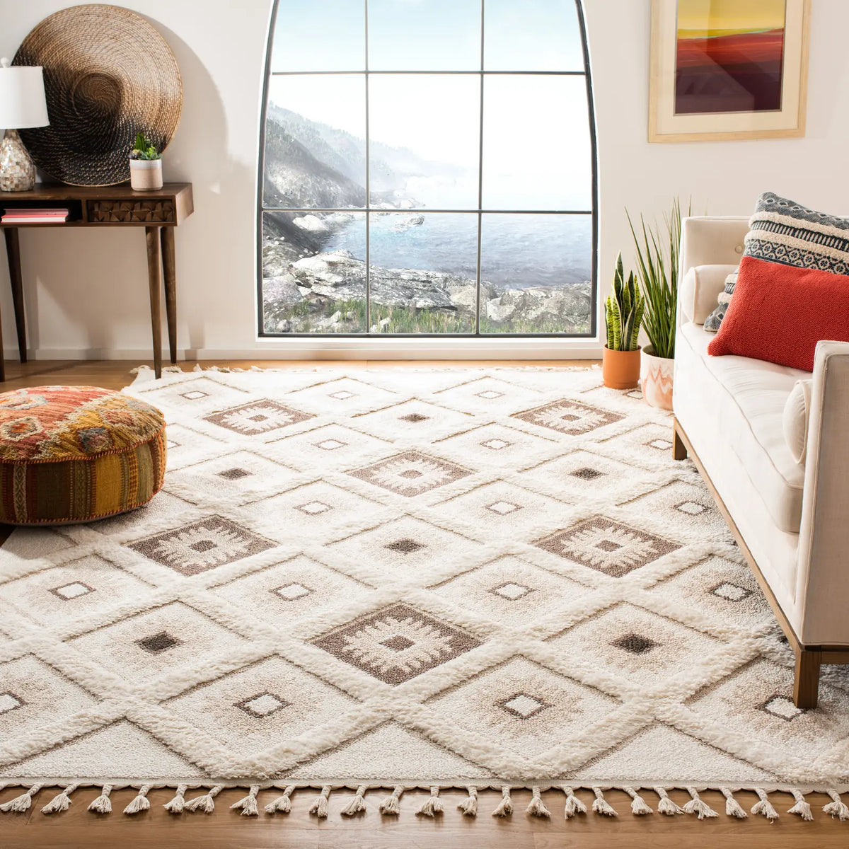Safavieh Moroccan Tassel Shag 10'-0" x 14'-0" Rug in Ivory / Brown