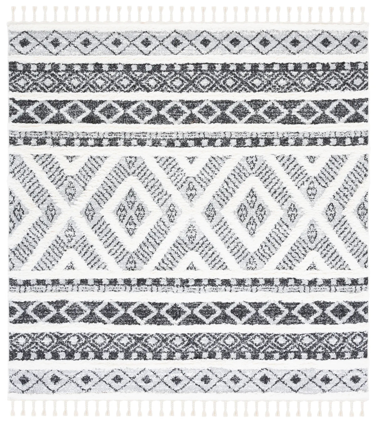 Safavieh Moroccan Tassel Shag 6'-7" x 6'-7" Rug in Grey / Ivory