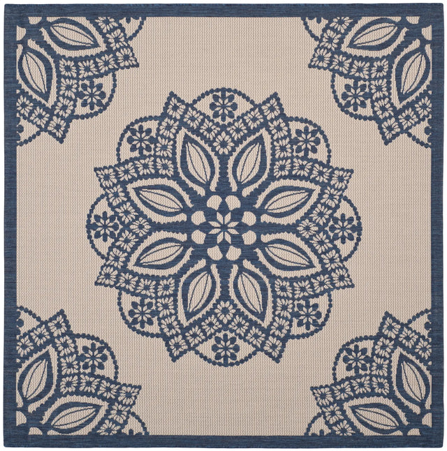 Safavieh Courtyard 6'-7" x 6'-7" Rug in Beige / Navy