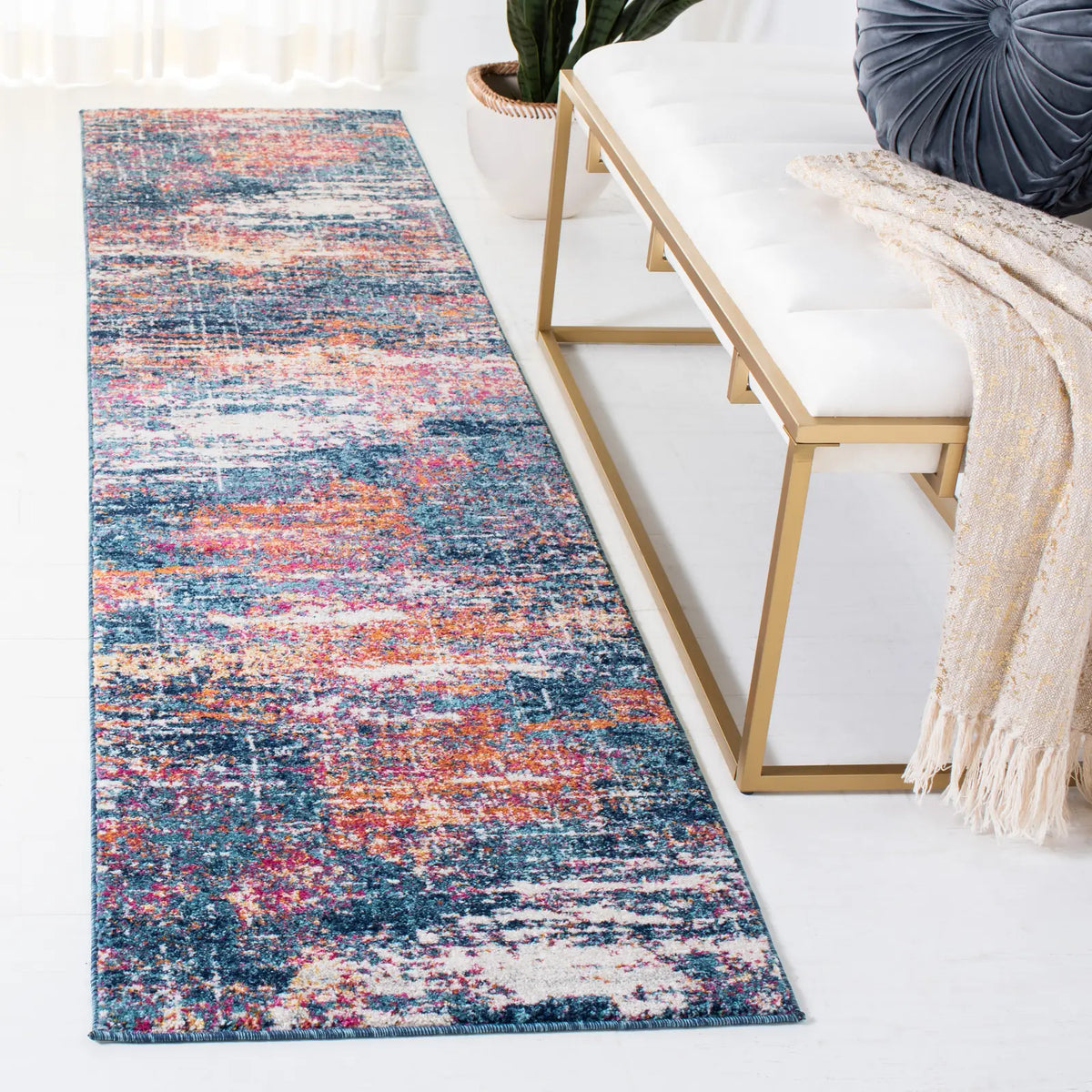 Safavieh Evoke 2'-2" x 9'-0" Rug in Navy / Orange