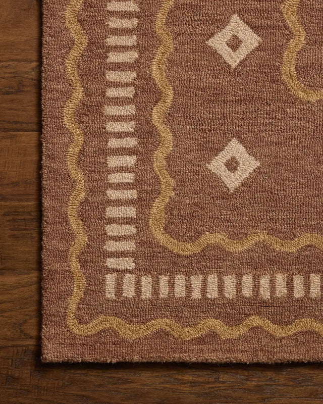 Chris Loves Julia x Loloi Alfie ALF-03 Clay / Spice Rug - corner on wood