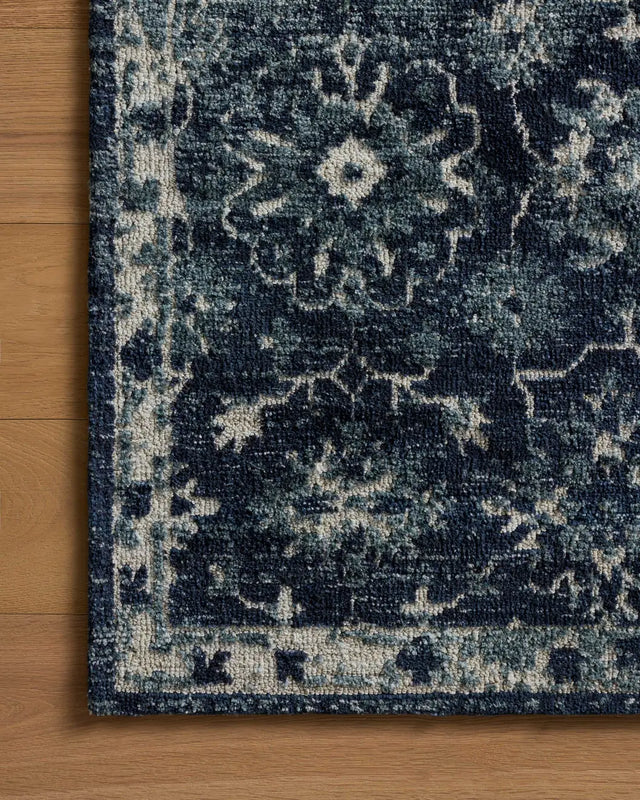 Loloi Percival PCV-02 Navy / Ivory Rug - corner on wood