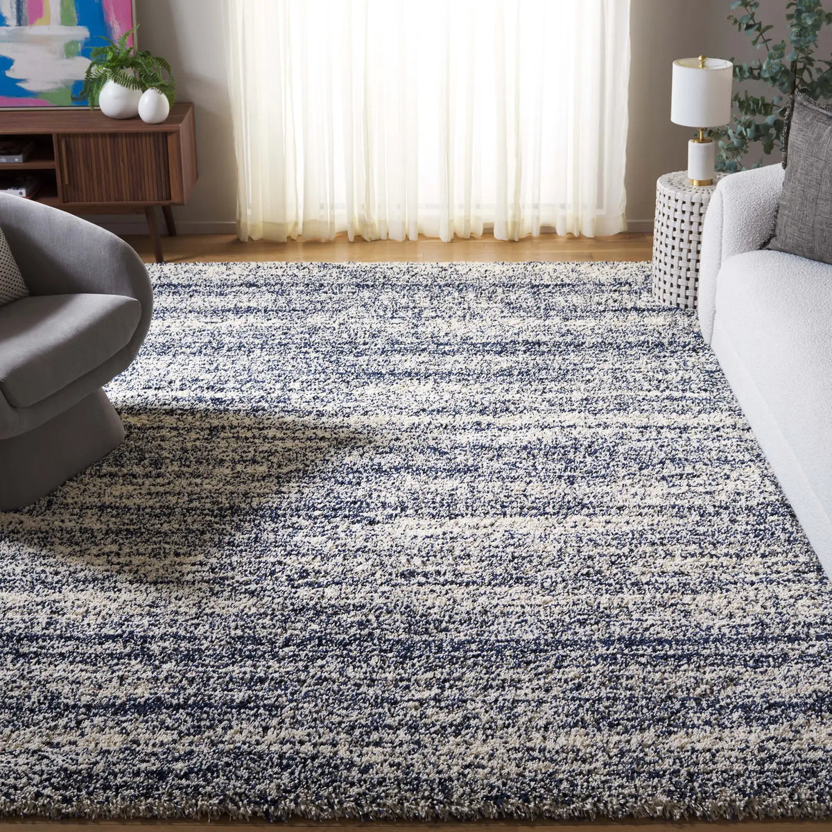 Safavieh Hudson Shag 10'-0" x 14'-0" Rug in Ivory / Navy