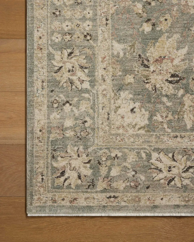 Loloi Briar BRR-05 Fog / Sand Rug - corner on wood