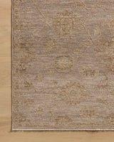 Loloi Willa WIA-10 Stone / Multi Power Loomed Rug - corner on wood