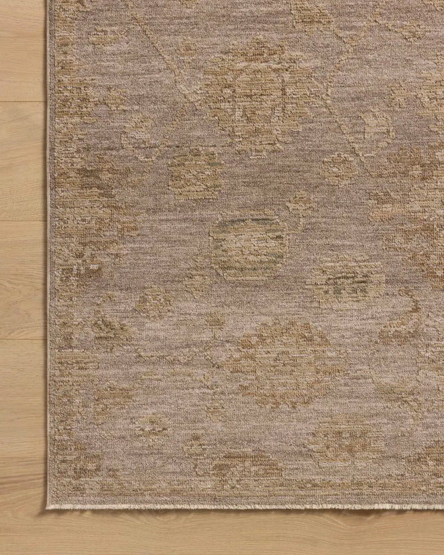 Loloi Willa WIA-10 Stone / Multi Power Loomed Rug - corner on wood