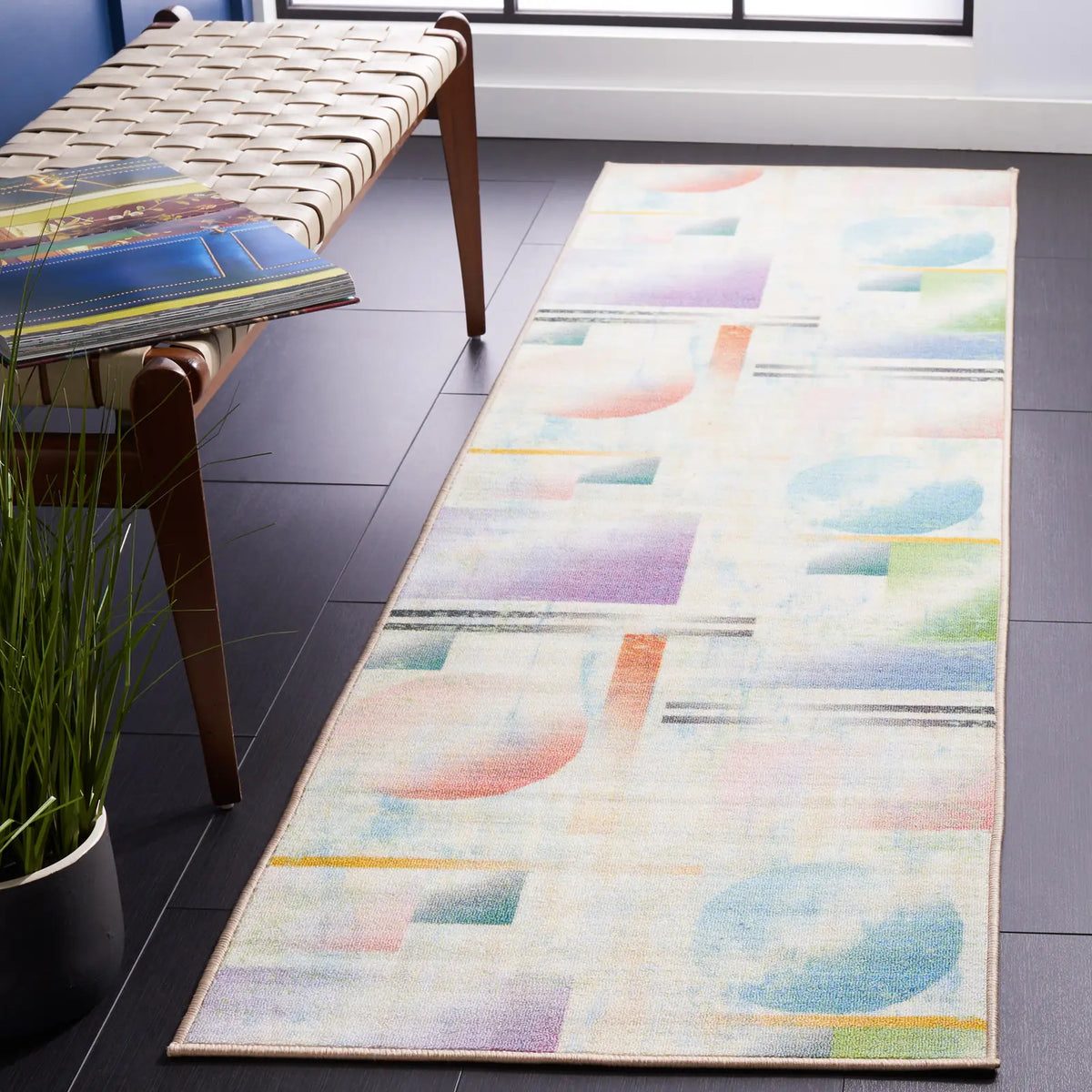 Safavieh Paint Brush 2'-2" x 8'-0" Rug in Blue / Ivory