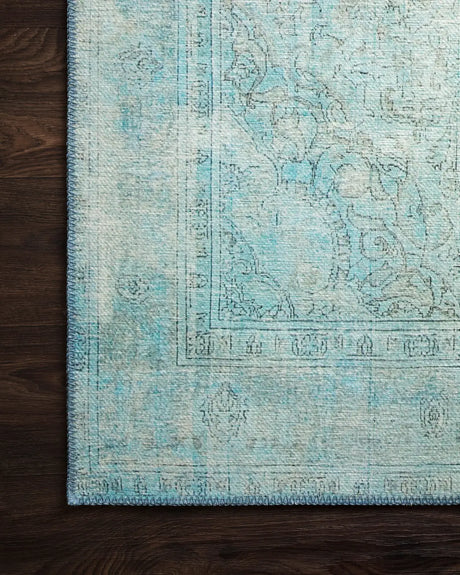 Loloi Loren Lq-08 Aqua Rugs - corner on wood